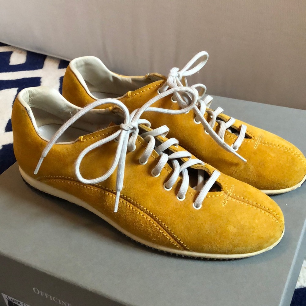 Goldenrod yellow suede Prada boing shoes Sz 38.5